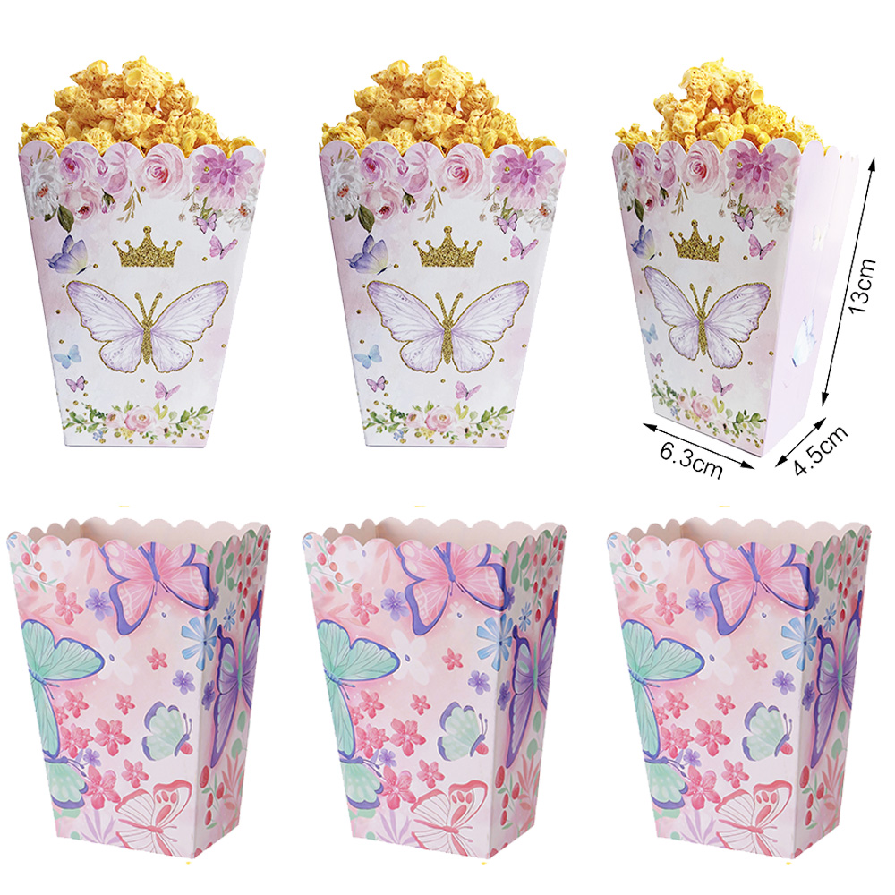 Food Snacks For Kids - 6/12/24/30pcs ผีเสื้อกล่อง PopCorn กล่องขนมขบเคี้ยวเจ้าหญิงผีเสื้อ Fairy PARTY