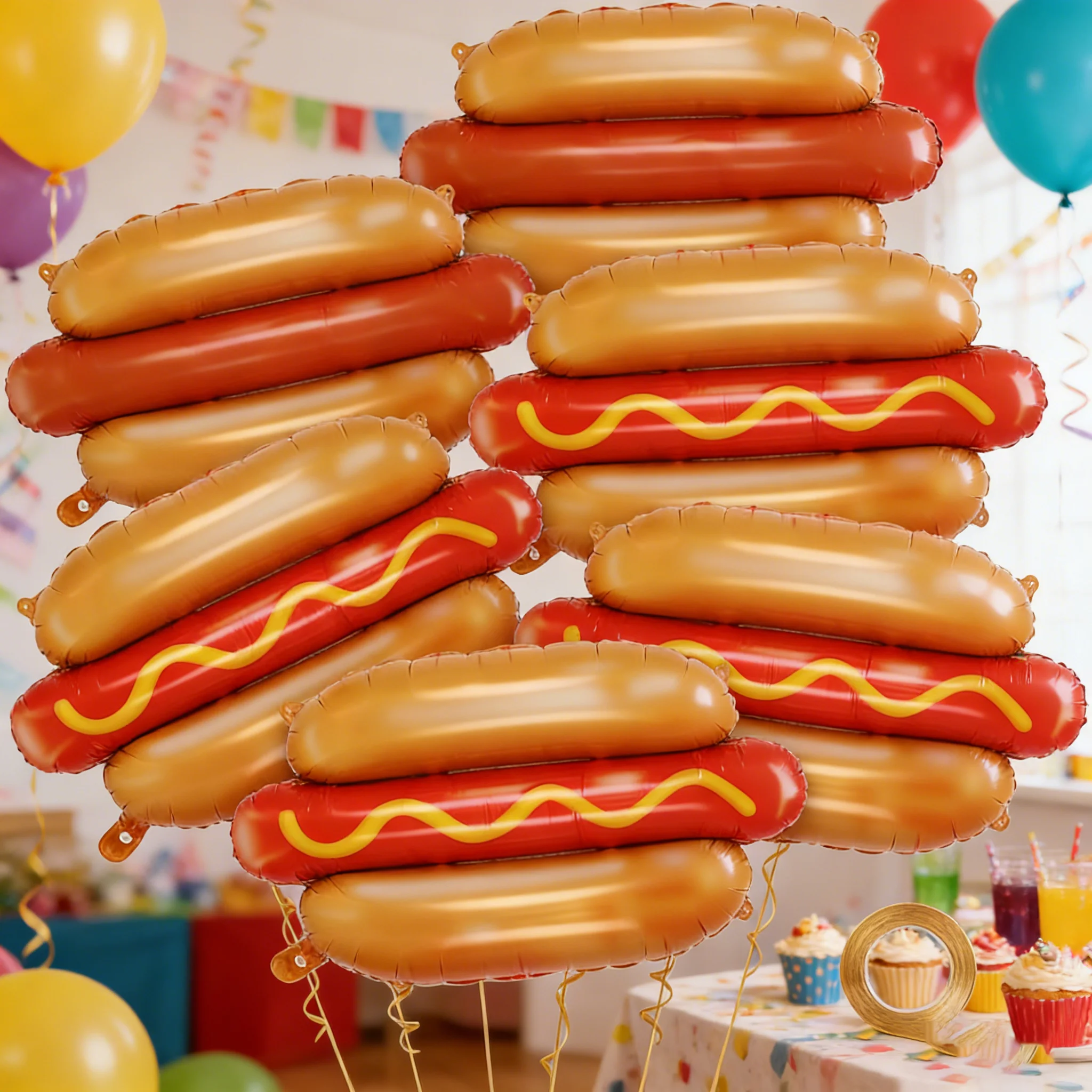 Food Giant Snacks - ลูกโป่งฮอทดอกขนาดใหญ่ 6 ชิ้น ลูกโป่งฟอยล์รูปอาหาร สำหรับปิกนิก บาร์บีคิว