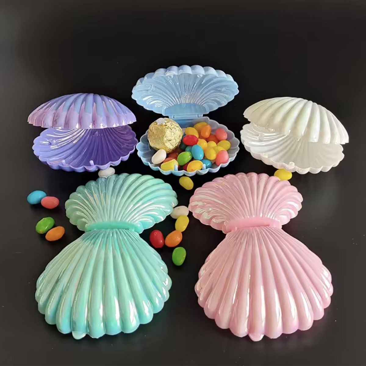 Food Snacks For Kids - กล่องของขวัญรูปเปลือกหอย 5 ชิ้น กล่องพลาสติกสำหรับใส่ขนม คุกกี้ เครื่องประดับ